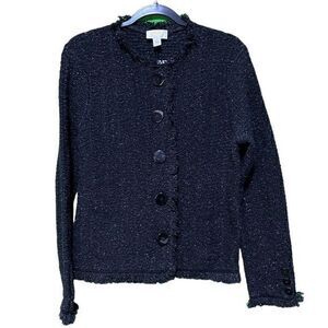 Talbots Women’s Cardigan Sweater Wool Blend Button Front Black Size Large Petite